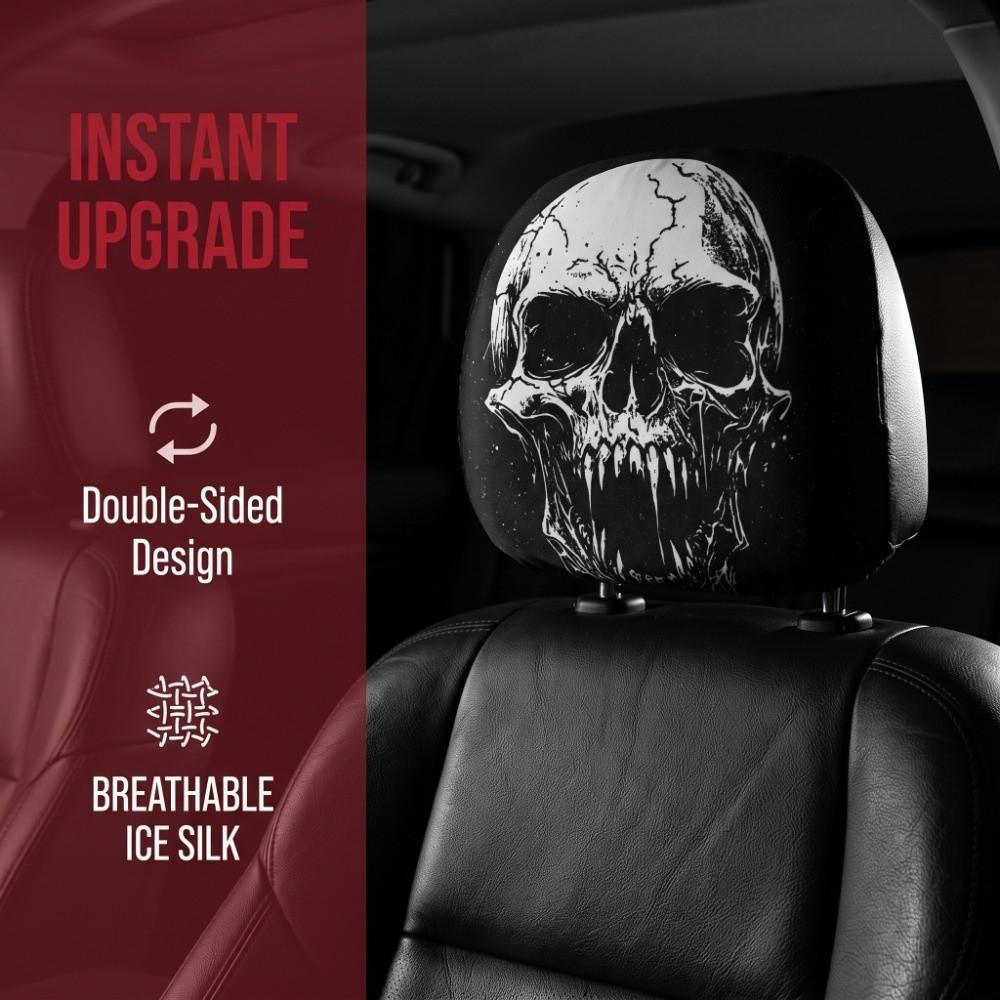 2PCS Skull Pattern Seat Headrest Protectors Auto Interior Decoration Cover Vehicle Interior
