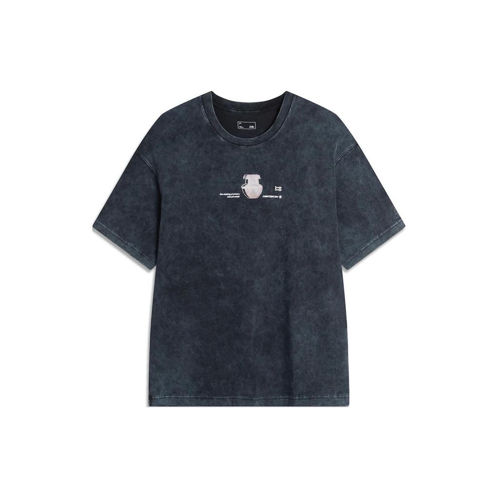 Li-Ning CF Exploration Series Vintage Print Loose Soft Short Sleeve T-Shirt Unisex Tops Black ATSU825-1