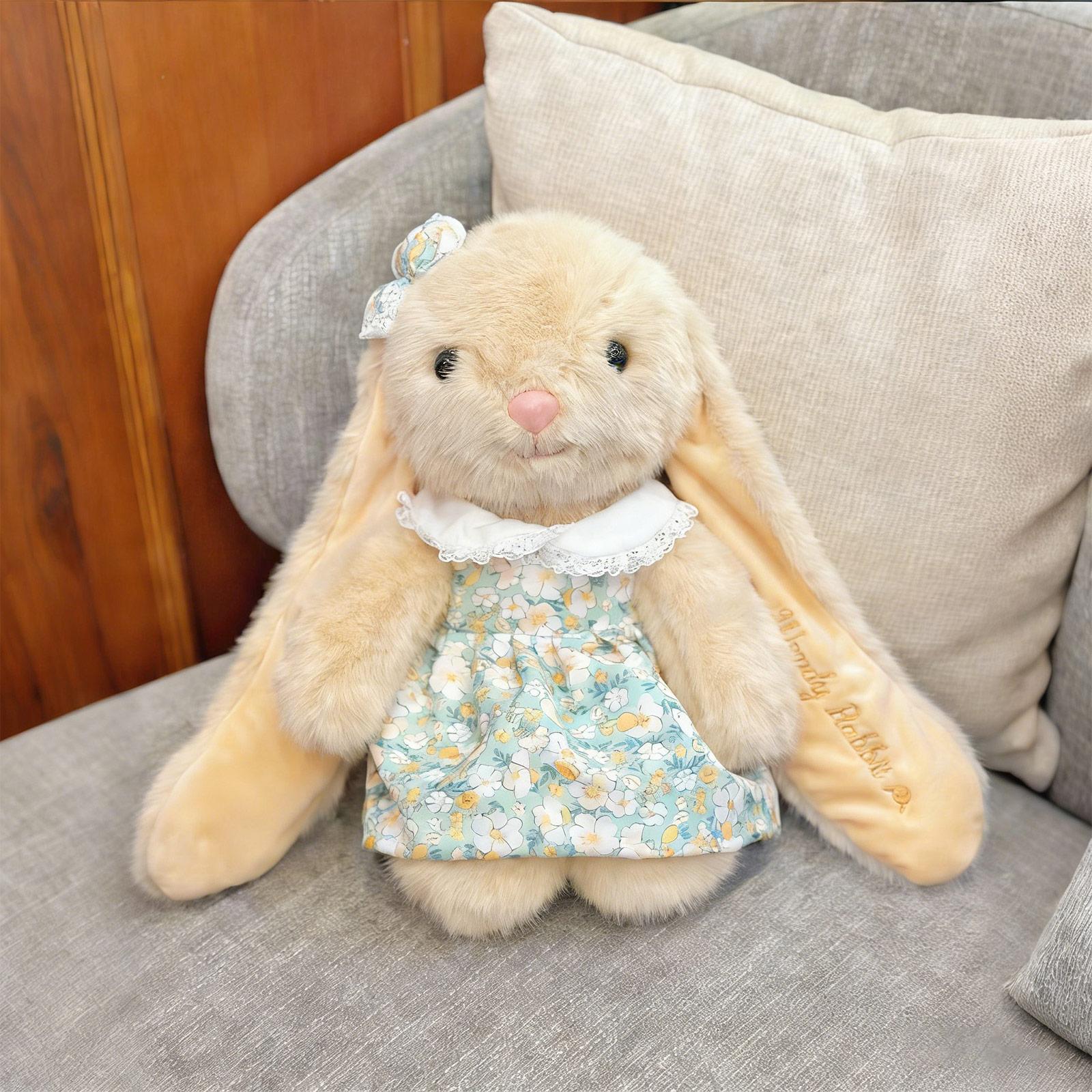 

15.75-Inch Soft Yellow Floral Plush Toy Exquisitely Dressed Long Eared Decoration хакі