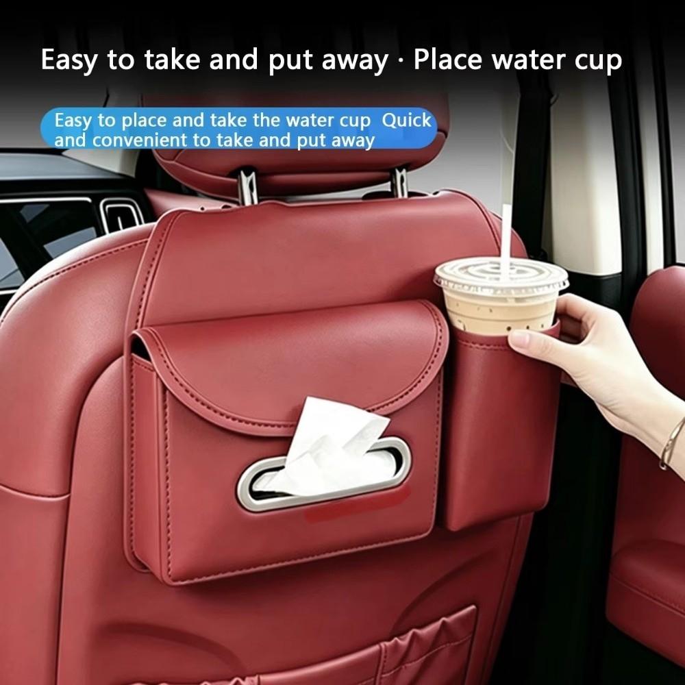 With Cup Holder Rear Seat Storage Bag PU Leather Car Tissue Box Rear Storag