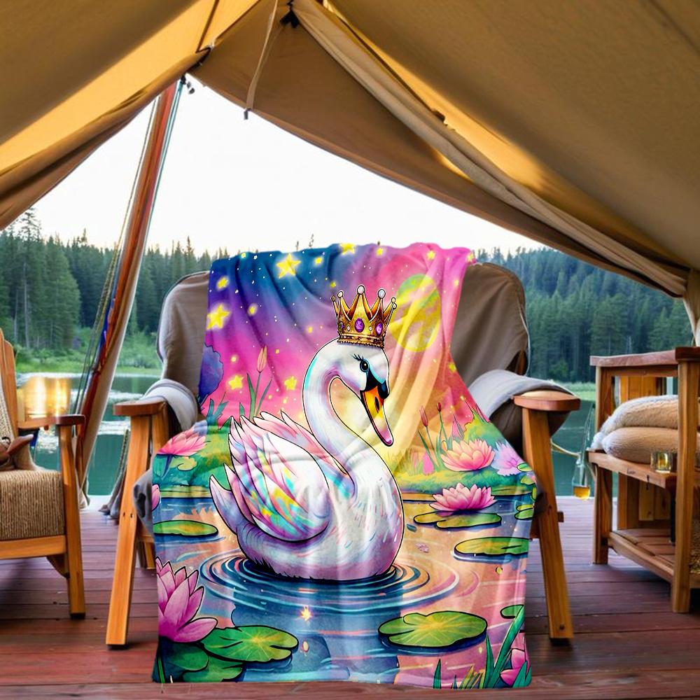 1pc Swan Princess Flannel Blanket, Comfortable and Warm Blanket, for Camping Sofa Bed and Couch Office011