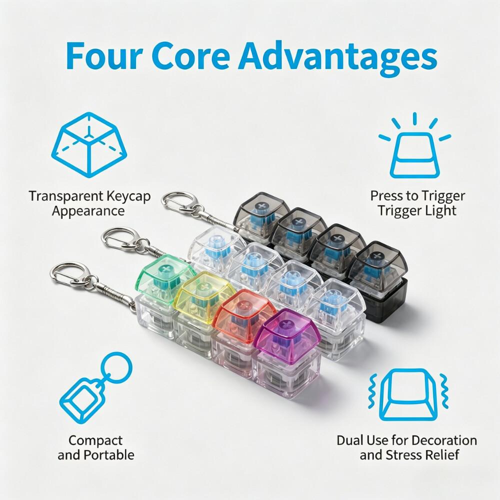 LED LightUp Keychain Keyboard Clickable Button Fidget Toy for Stress Anxiety Relief Portable Desk Accessory Office Decor Gift