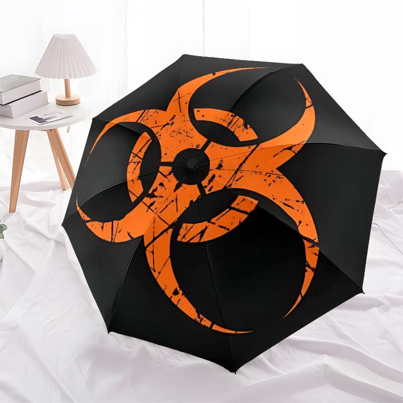 1pc Biohazard Symbol Automatic Folding Umbrella, 8 Ribs for All-Season Use, Portable for Travel & Outdoor Activities, Playful Design A0819083