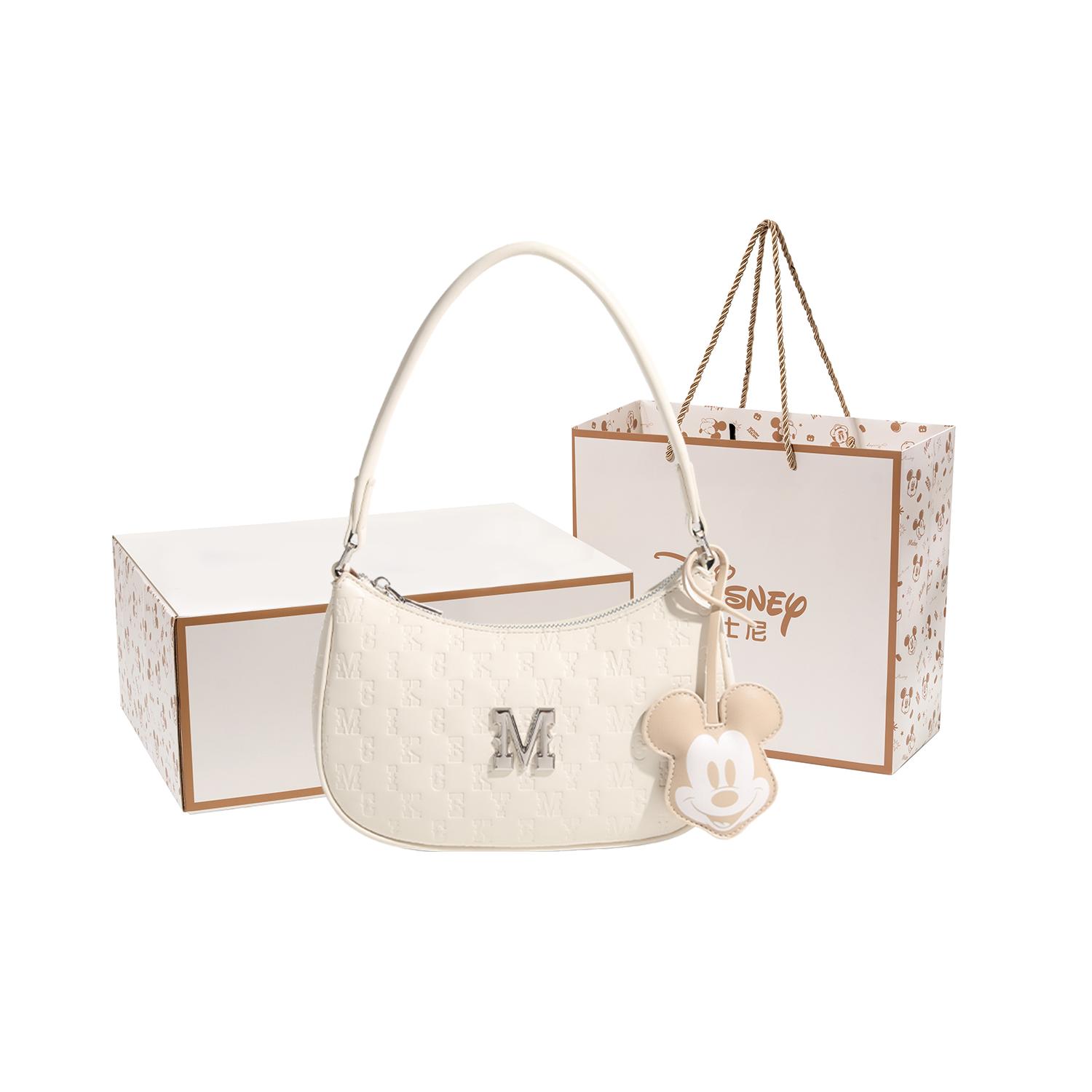 

New Disney Mickey Series Fabric, PU Shoulder Bag, Pochette, Shoulder Bag Women s Cream White BMK-71461W 23.1*6.1*15.0CM