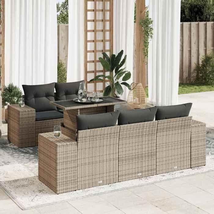 VidaXL Garden Lounge Set 6 Pcs with Grey Cushions Wicker 3326731