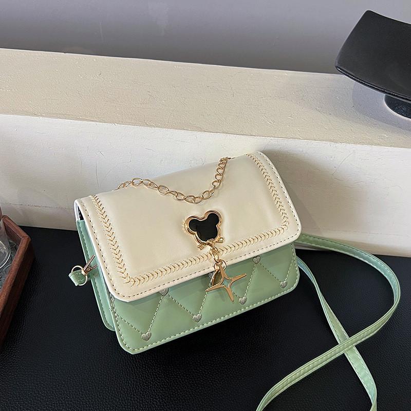 Chic Street Style Pu Material Medium Size Square Bag With Unique Stitching Trendy Shoulder Bag зелёный