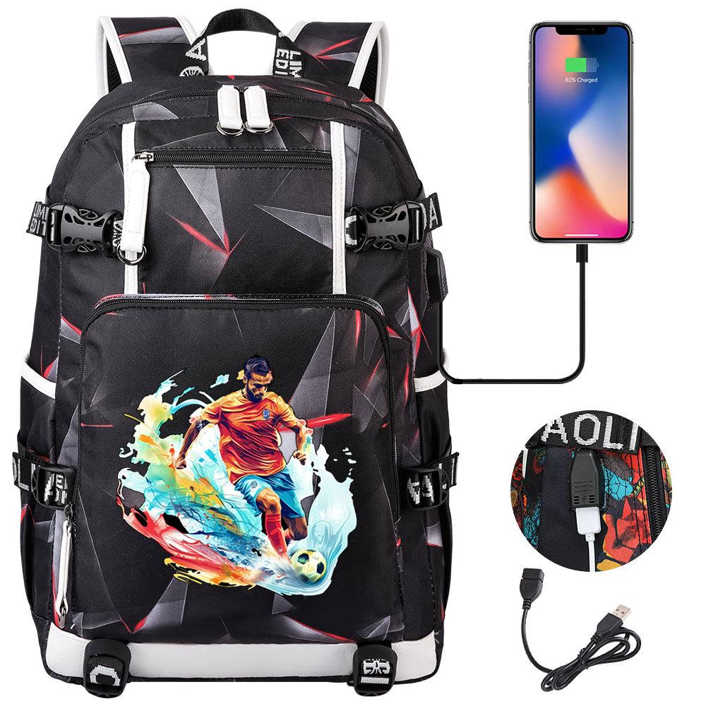 USB Headphone Backpack for Teens Students Boys Girls Leisure Travel Dual Shoulder Bags Soccer Hot Selling Waterproof Large Capacity