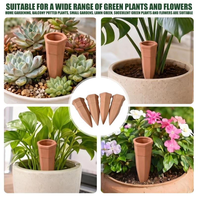 Watering Spikes for Indoor Pots, Set of 4 Porous Ceramic Irrigation Stakes, Tapered Watering Support for Window Pots and Balcony Containers