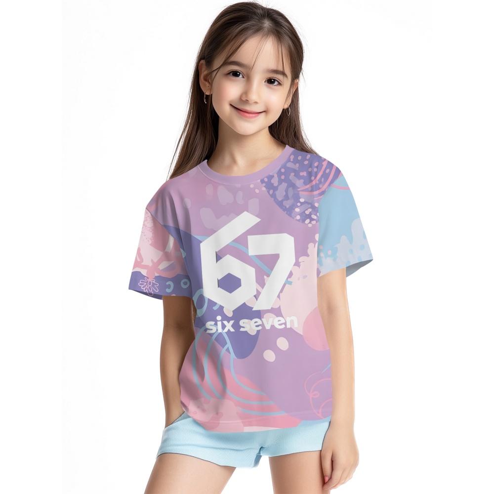 Children's Clothing 67 Christmas Elf Print Girls Short Sleeve Round Neck Tee Parties Casual Wear Comfort Children Clothes Girl