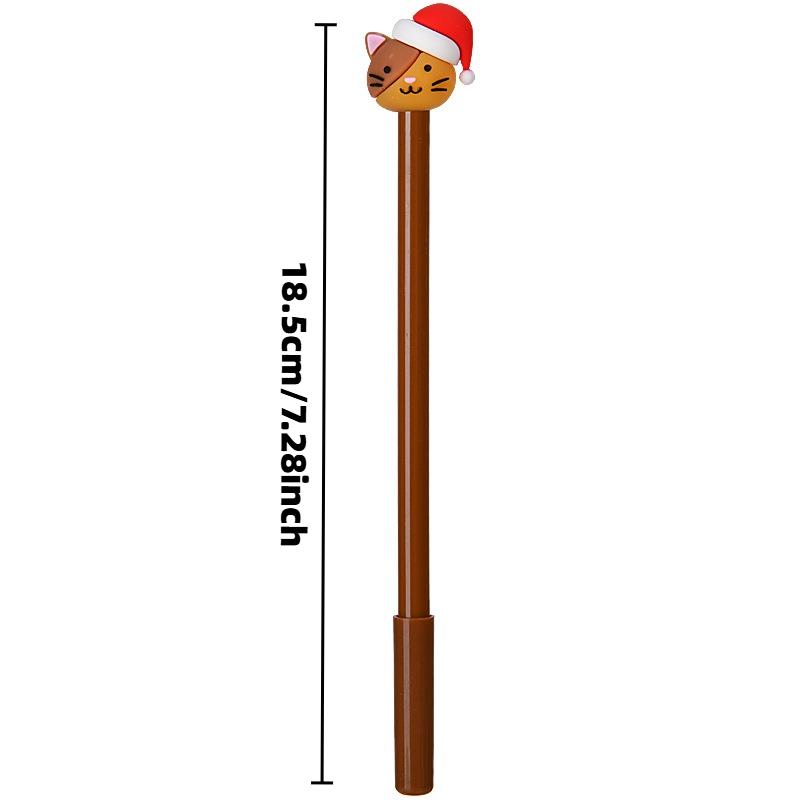 21Pcs Back To School Season Cute Cartoon Santa Hat Cat Decorative Writing Pen, Student Stationery, Brown Slim Pen Body, Festive Holiday Ballpoint Pen,