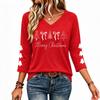 Women's V Neck 3/4 Sleeve Christmas Print Pullover Top Casual Holiday Shirt