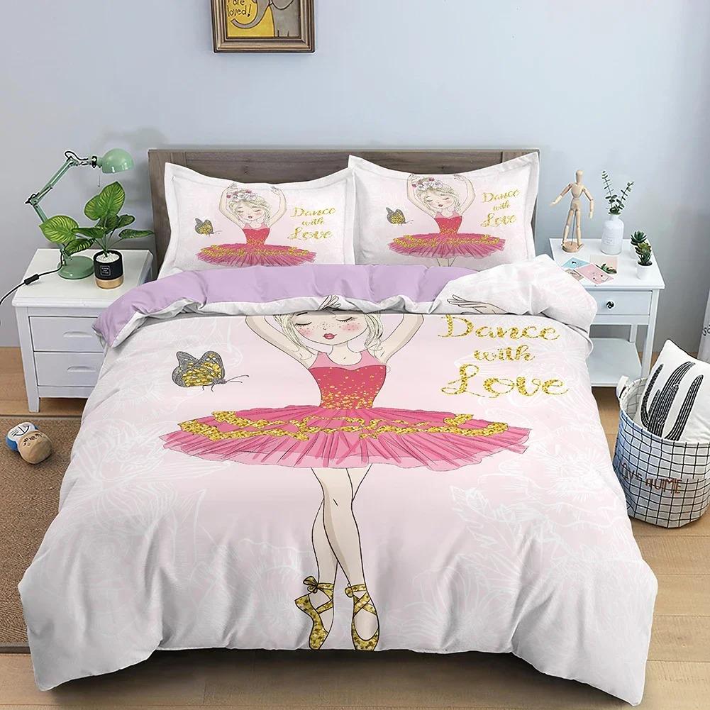

Комплект постільної білизни для дівчаток Ballet Dancing Girls Lovely Little Ballerinas Girl 135 Pink Quilt Cover Princess Bed Single HomeTextile US King 264x228cm