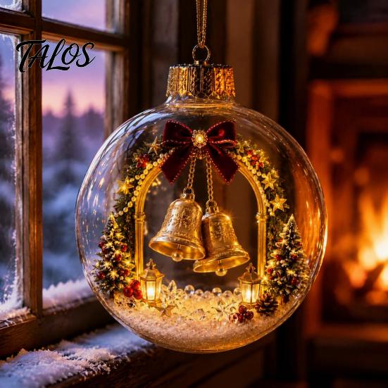 Wedding Celebration Supplies 250th Anniversary USA Christmas Ornament, Light Up Plastic Clear Ball Hanging Decoration with Festive Baubles Bell Train