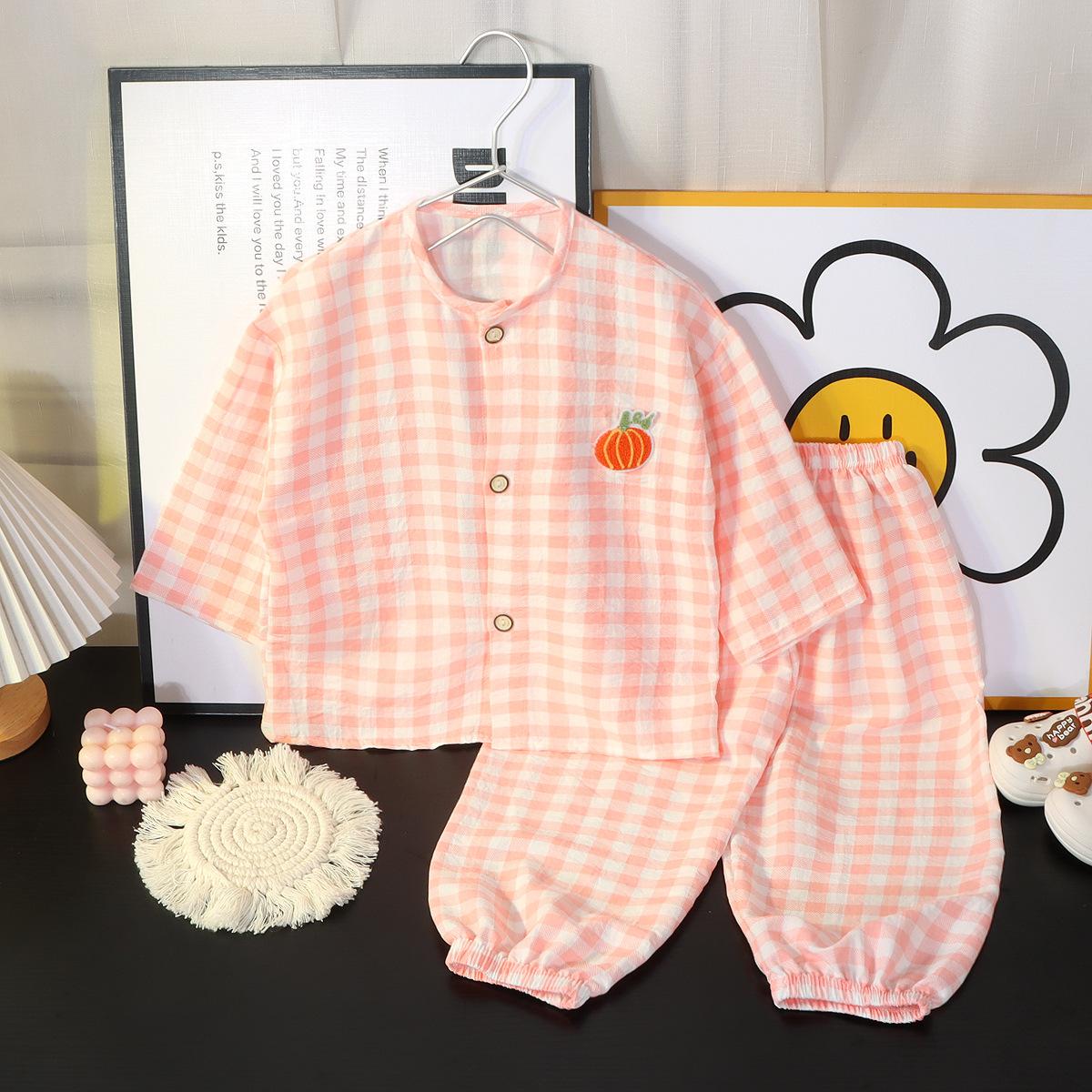 

[Kids Cloud Cotton Pajama Set Summer Cardigan Cartoon Sleepwear Two Piece Casual Home Clothes for Boys Girls] 80cm