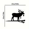 Elk Christmas on Branch Iron Art Metal Silhouette Wall Décor for Home, Garden, Yard, Patio, and Outdoor Statue Stake Decoration