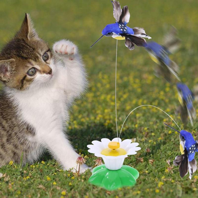 Automatisches elektrisches rotierendes Katzenspielzeug Bunter Vogel Tierform Kunststoff Lustig Haustier Hund Kätzchen Interaktives Spielzeug Haustierspielzeug