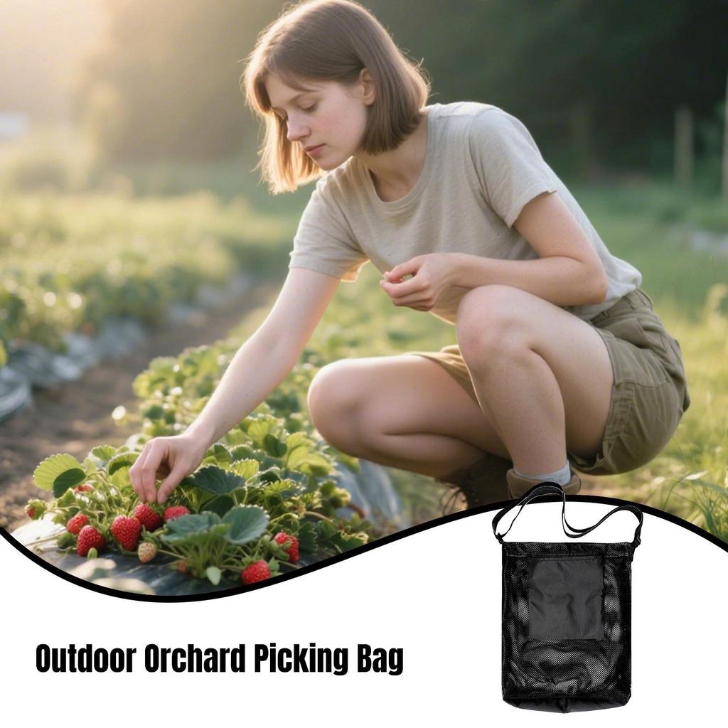 Fruit Picking Bag Mesh Mushroom Gathering Bag with Adjustable Strap Breathable Foldable Pouch for Berry Storage Garden