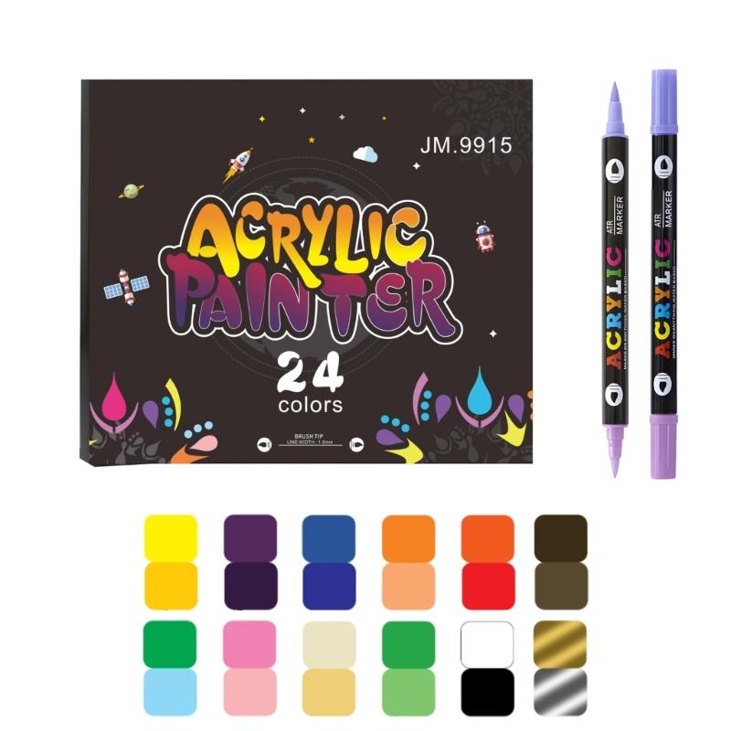 

Double Ended Marker Waterproof Brush Tip Acrylic Paint Pen for Painting on Paper Wood Fabric Metal Stone Card Making