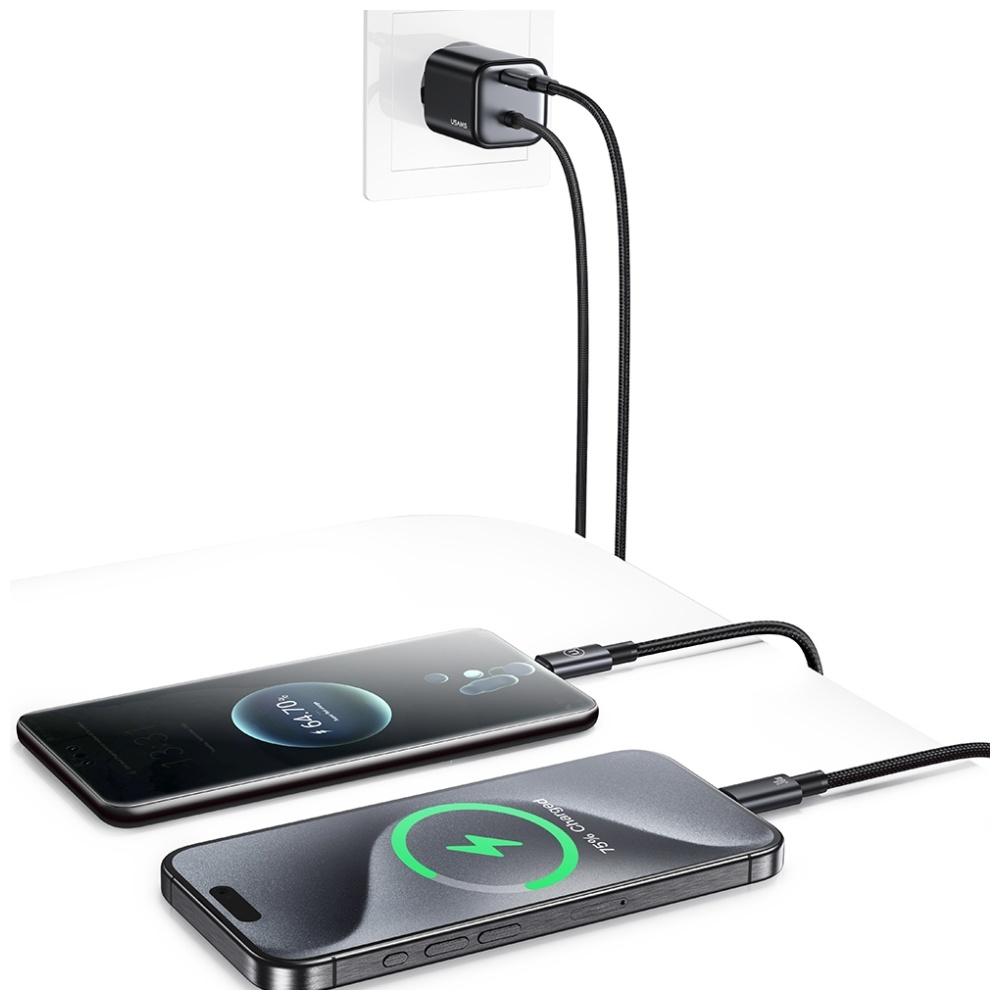 Ładowarka sieciowa 30W USAMS GaN 2xUSB-C Czarna