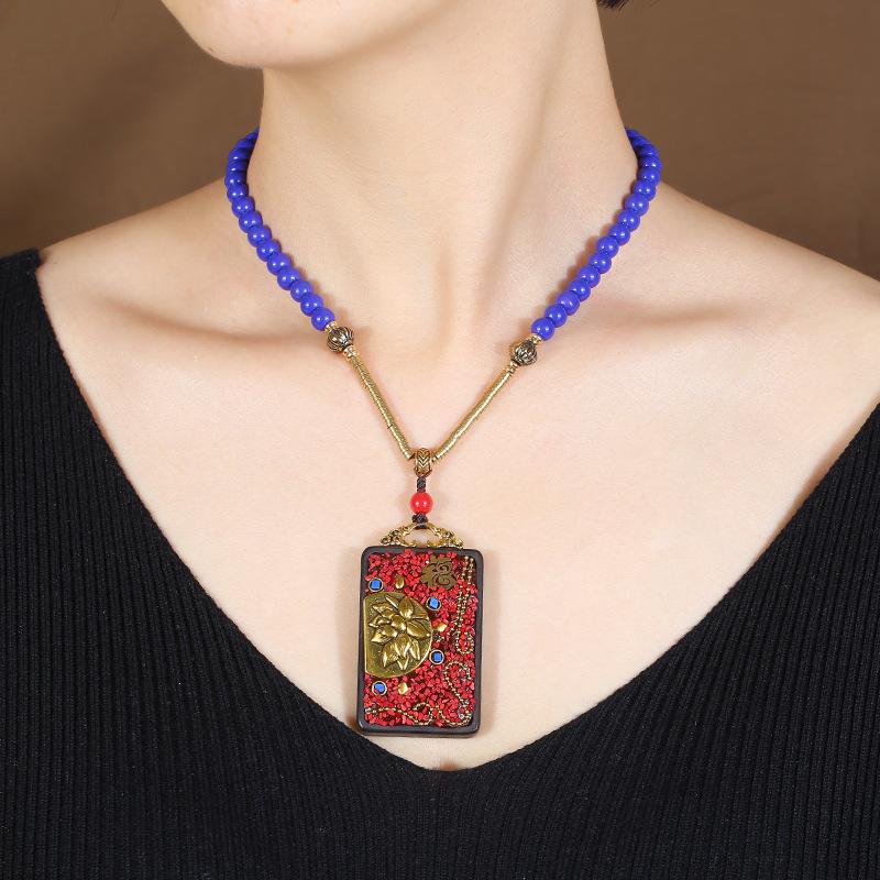 Nepalese Ebony Amulet Necklace Men's and Women's Retro Simple Short Collarbone Chain Cotton and Linen Clothes Accessories