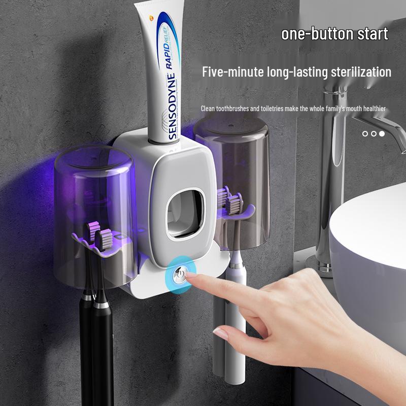 Chytrý UV držák na zubní kartáčky a automatický dávkovač zubní pasty s dvojitými kelímky