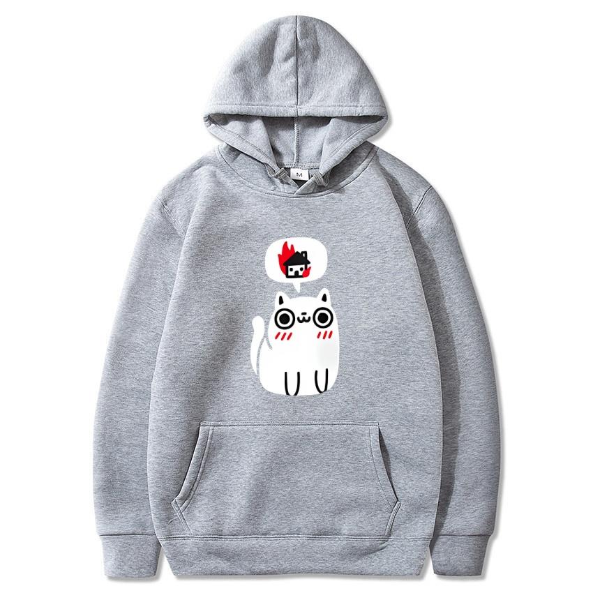 Autumn Winter Solid Color Anime Cat Classic Hoodie Men's Daily Casual Harajuku Hoodie Street Wear Warm Hoodie
