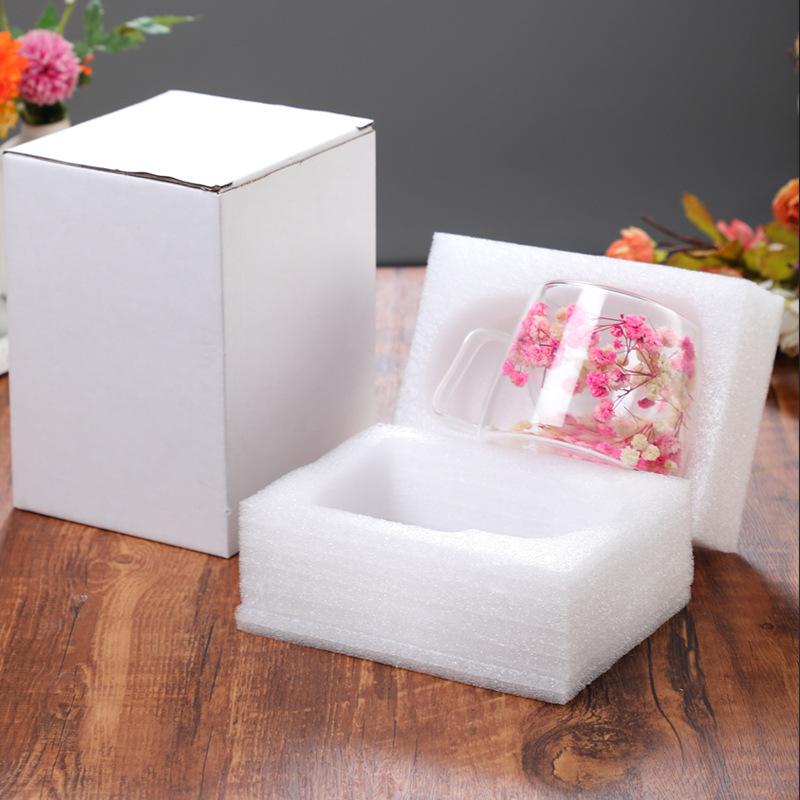Double-Walled Glass Coffee Cup, Built-In Real Flower Design,Transparent Glass Coffee Cup for Hot & Cold Beverages, Tea, Latte