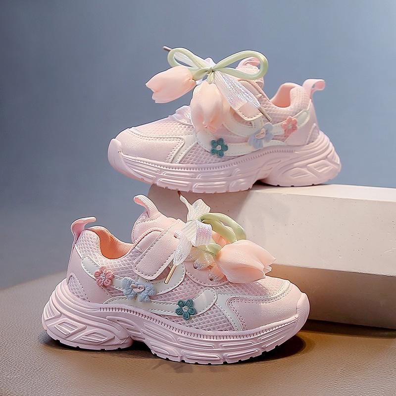 

Girls Floral Casual Sneakers Breathable Mesh Kids Spring Fall Walking Shoes size 26 розовый