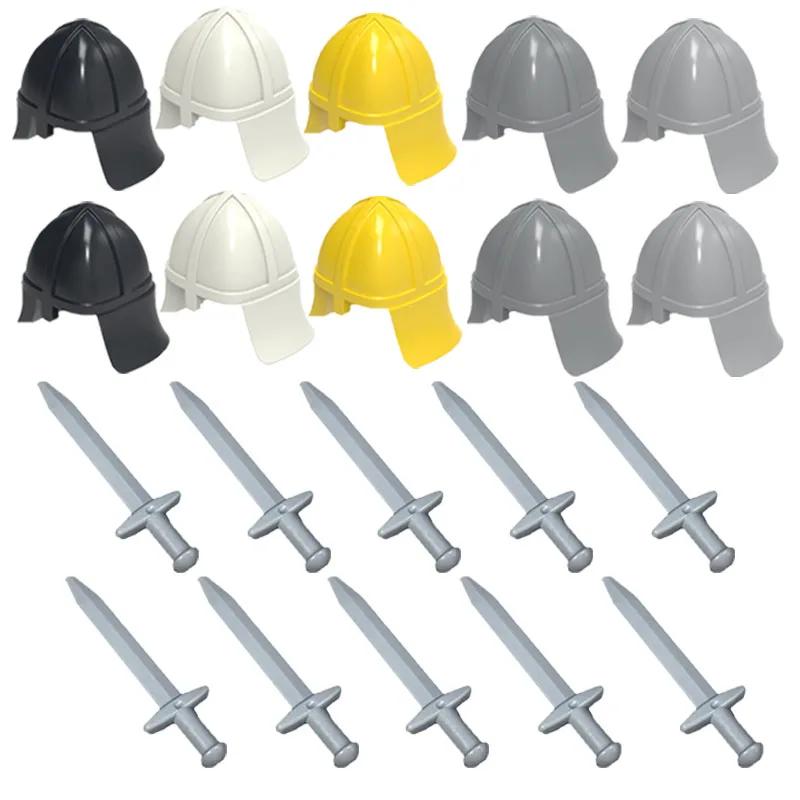 MOC Medieval Military Building Blocks Weapon Figure Accessories Shoulder Armour Helmet Bow Cape Hat Sword Brick Toy Gift X038