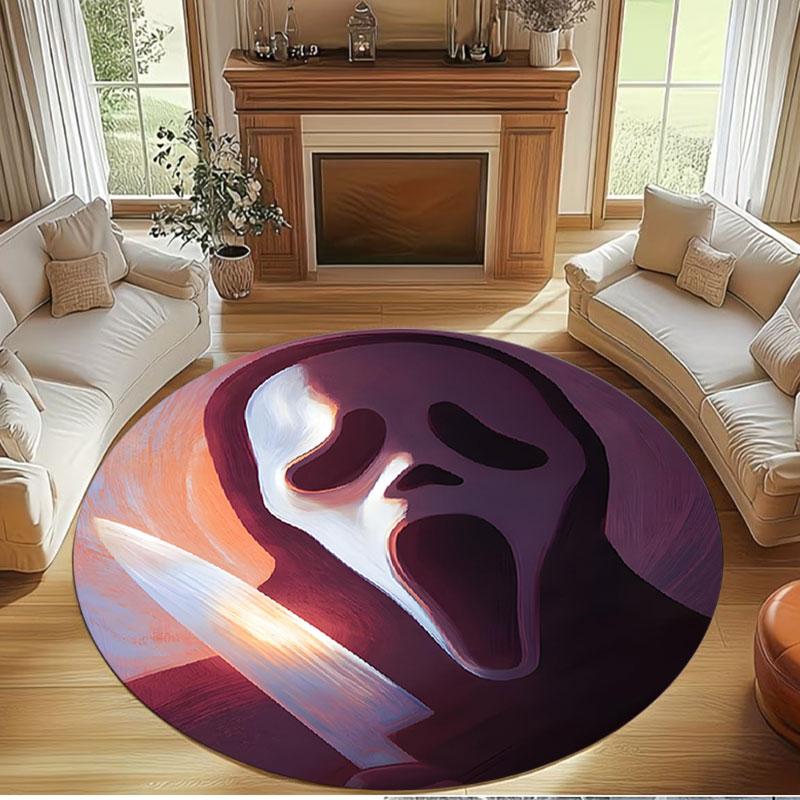 Ghostface Print Round Rug, Washable Floor Carpet, For Entryway Dorm Laundry Room Office Study, Home Decor Birthday Christmas Gift