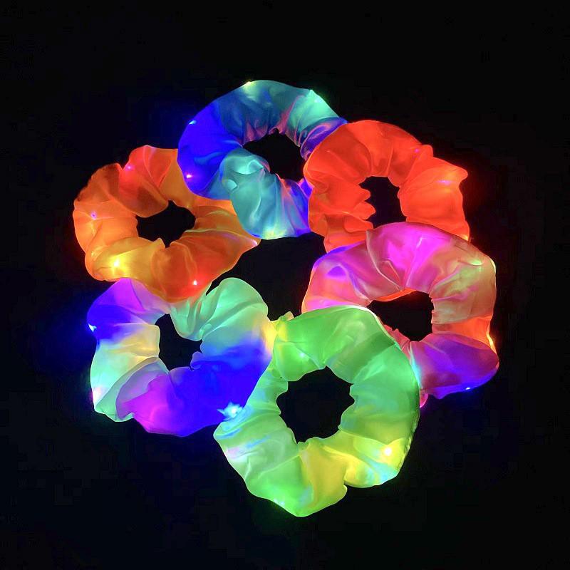 LED Light-Up Large Intestine Hair Scrunchie - Women's Shiny Nightclub Elastic Flower Headband for Parties and Christmas