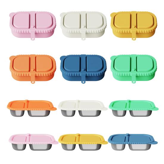 Opakovaně použitelná silikonová svačinová nádoba 2-přihrádková nepropustná krabička na potraviny pro omáčky ořechy myčka nádobí bezpečná krabička na svačinu