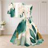 Women Plus Size Two Piece Set Printed Square Neck Sleeveless Tie Waist Flared Dress Short Sleeve Green Beige Gold Cropped Shrug