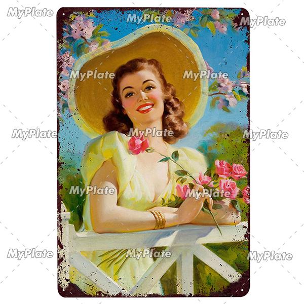 Beauty Woman Metal Sign Bar Pub Decor Plaque Metal Vintage Crafts Home Decor Painting Plaques Art Pinup Poster