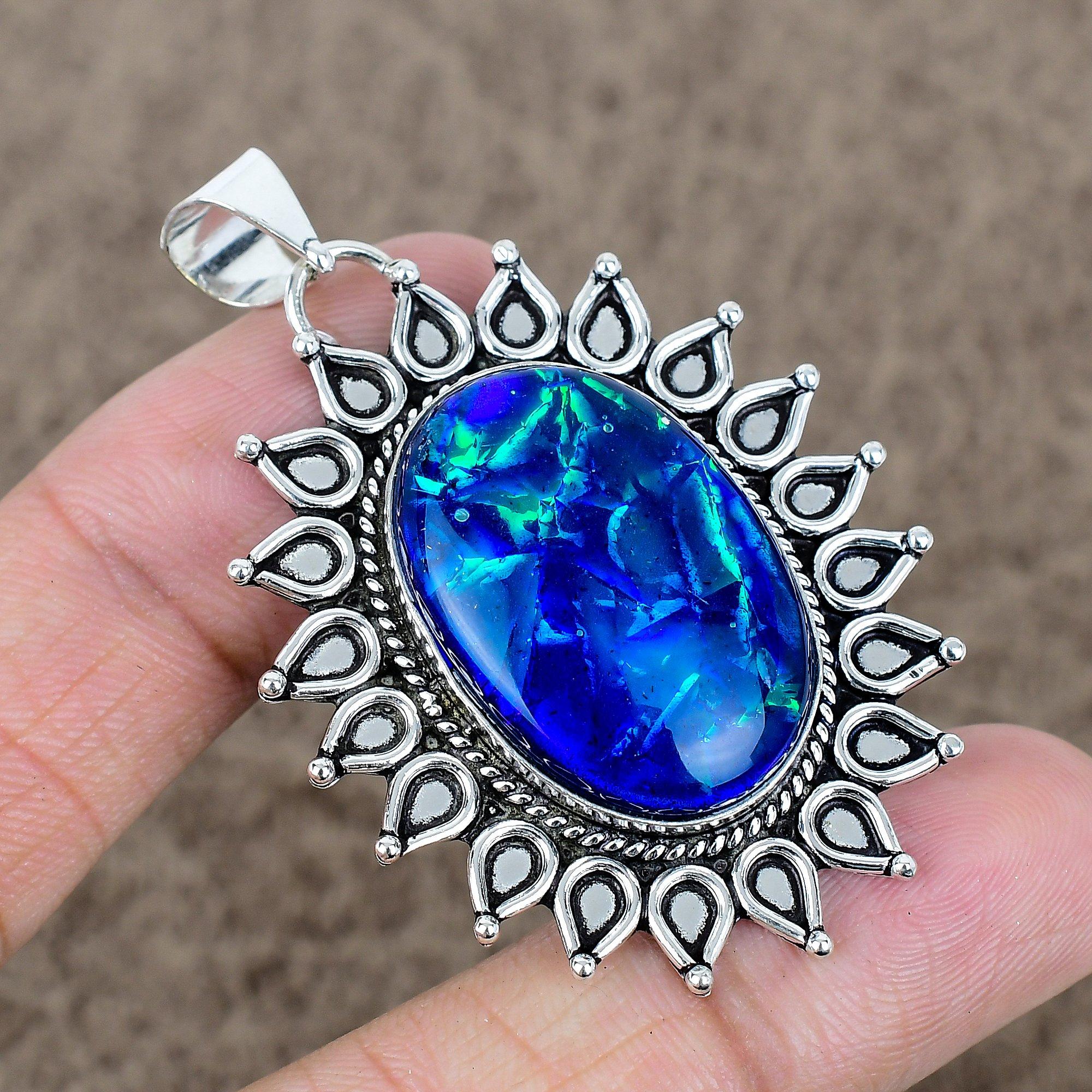 

Blue Triplet Opal Gemstone 925 Sterling Silver Jewelry Pendant 2.21 KKG-734