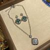 Buzilati Same Green Striped Four-Leaf Clover Necklace, White K Jewelry With Diamond Studs, Light Luxury Two-Piece Earrings.