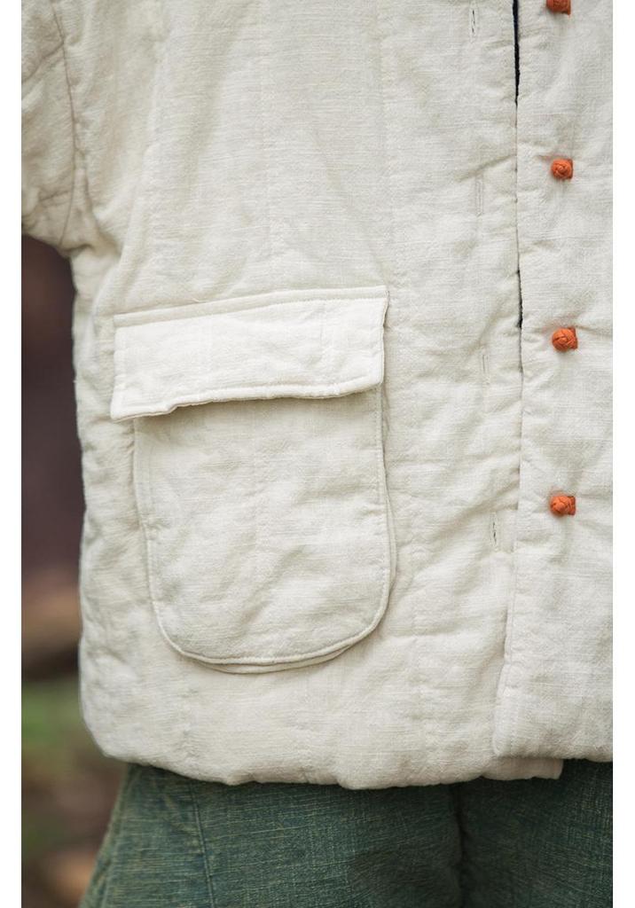 2025 Winter Women's Quilted Ramie Jacket with Frog Button and Stand Collar