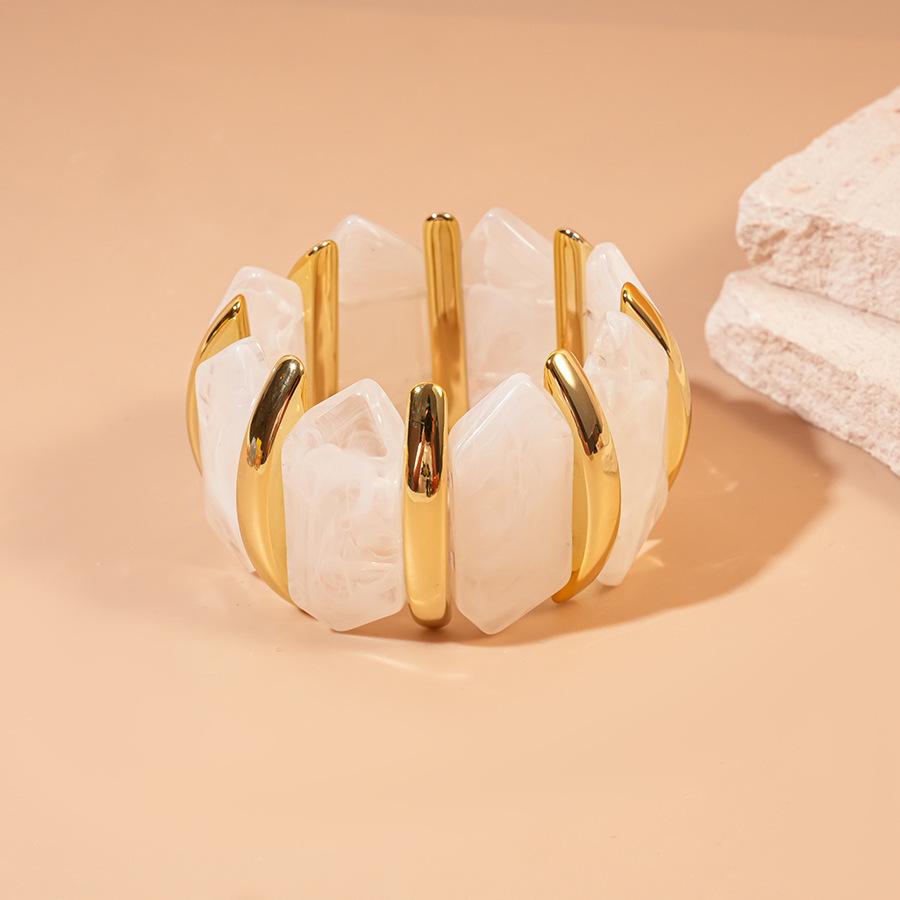 High-End European & Asian Gradient Acrylic Patchwork Bangle - Retro Exaggerated Style Wristband for Women