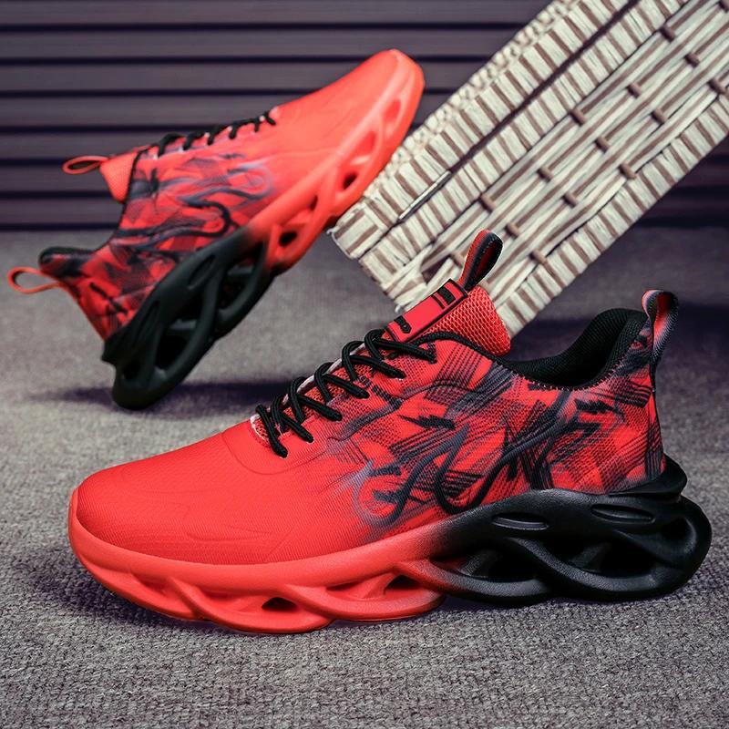 Men Running Shoes Mesh Breathable Flat Cushioning Soft Comfortable Sneakers Outdoor Gym Trendy Casual Jogging Shoes for Men