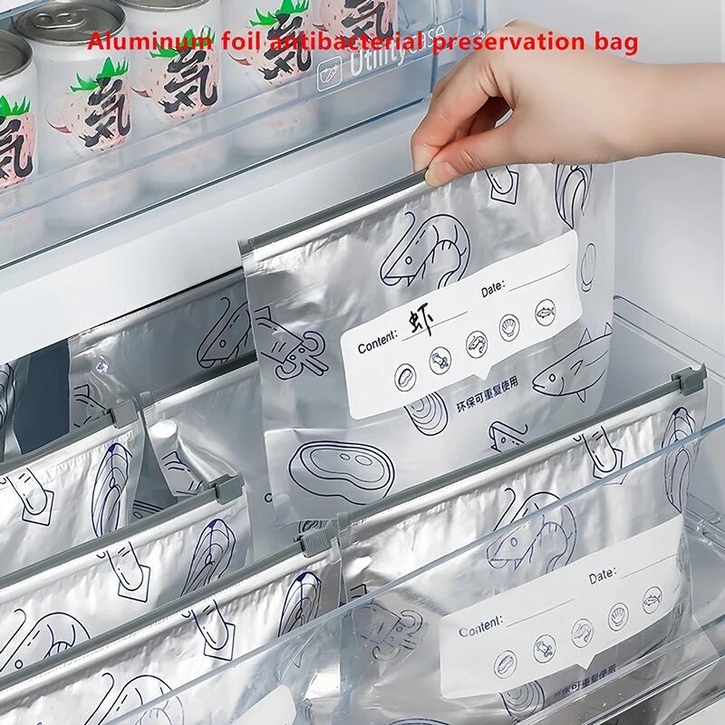 10Pcs/Set Aluminum Foil fresh-keeping Bag Sealed Antibacterial Refrigerator Food Freezing Storage Bag Zipper Seal