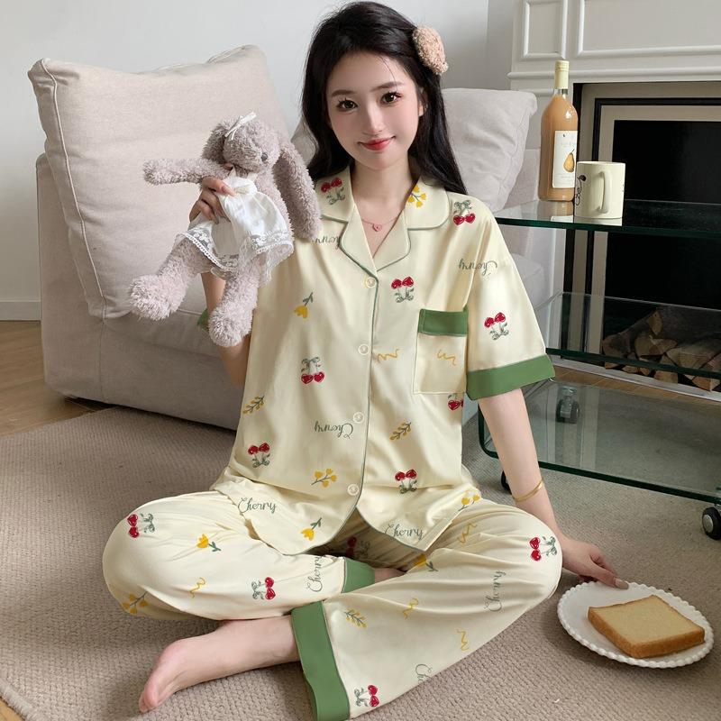 Tulpe Pyjama Damen Sommer neu Imitation Baumwolle kurzärmelige Hose mittel Mutter dünn große Größe Loungewear