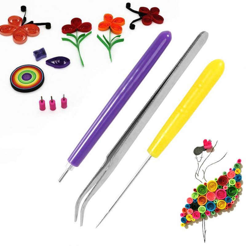 3-Piece Quilling Paper Tools Set - Stainless Steel Tweezer, Needle, Slotted Pen For DIY Crafts
