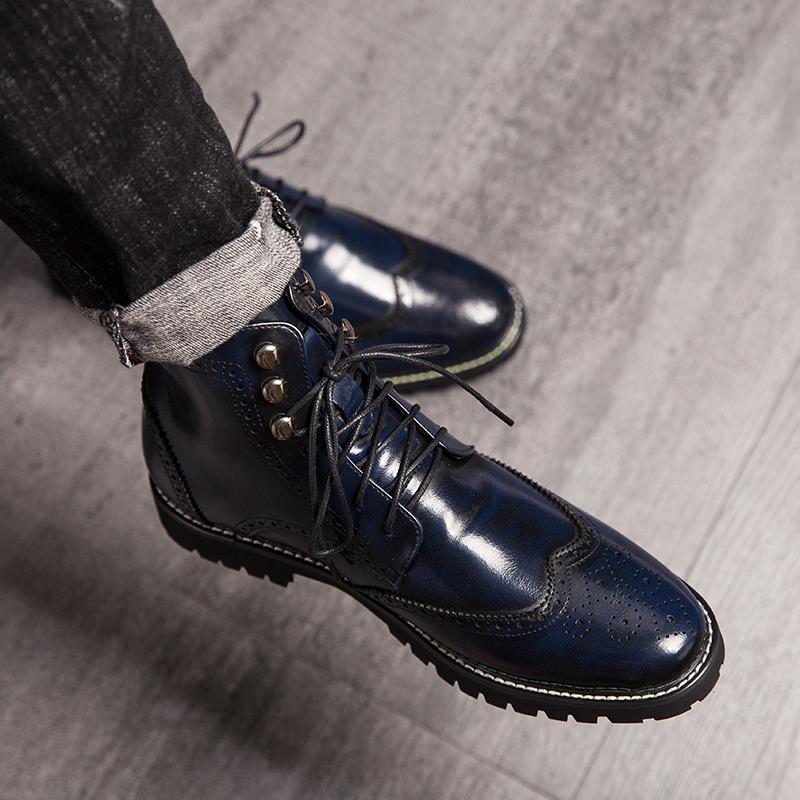 

Модные зимние кожаные ботинки Ботильоны на шнуровке Повседневные ковбойские ботинки с острым носком Роскошная дизайнерская обувь Ботинки челси Мужские ботинки 38 синий