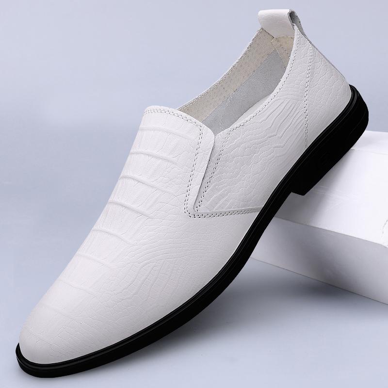 

Мужские лоферы из натуральной кожи с узором крокодила, обувь для ходьбы, мужские балетки, удобные мокасины, слипоны, офисная обувь, деловая повседневная обувь 44 белый