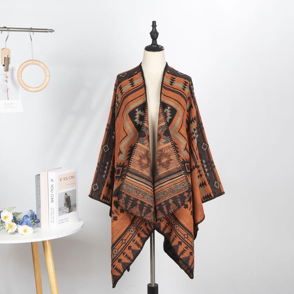 Outdoor Travel Camping Shawl Women'S Double-Sided Large Scarf Ethnic Style Warm Cape Shawl