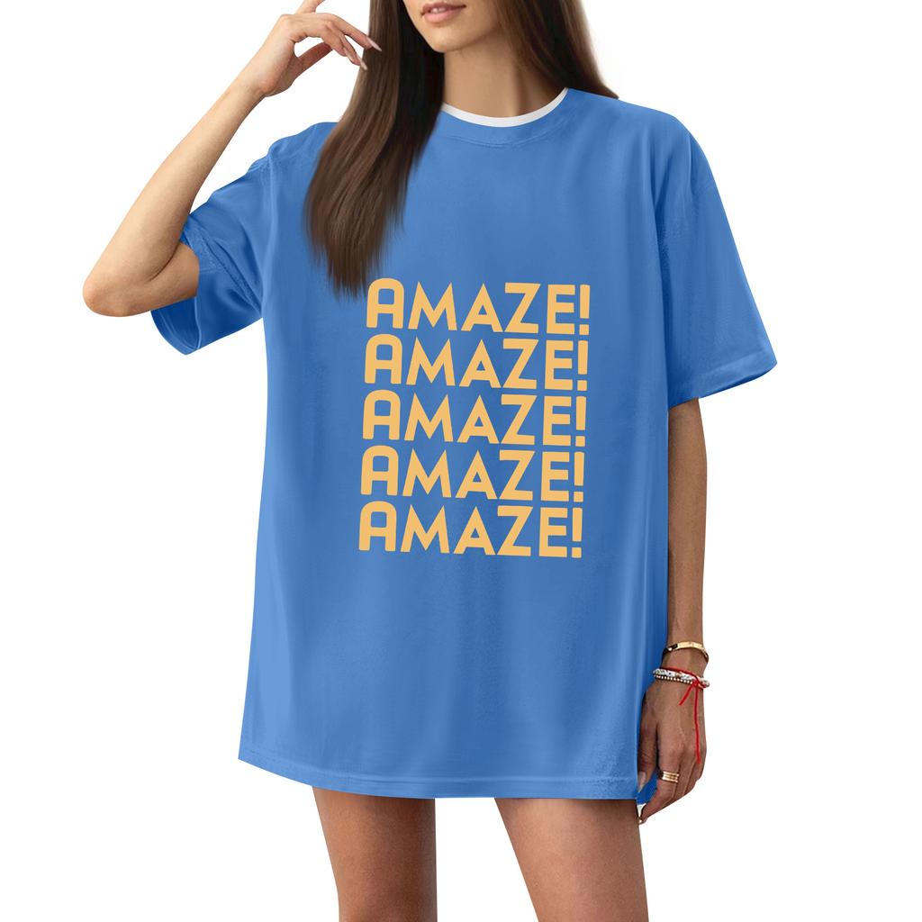 Women's Casual Printed T-Shirt Round Neck Pullover Short Sleeve Top