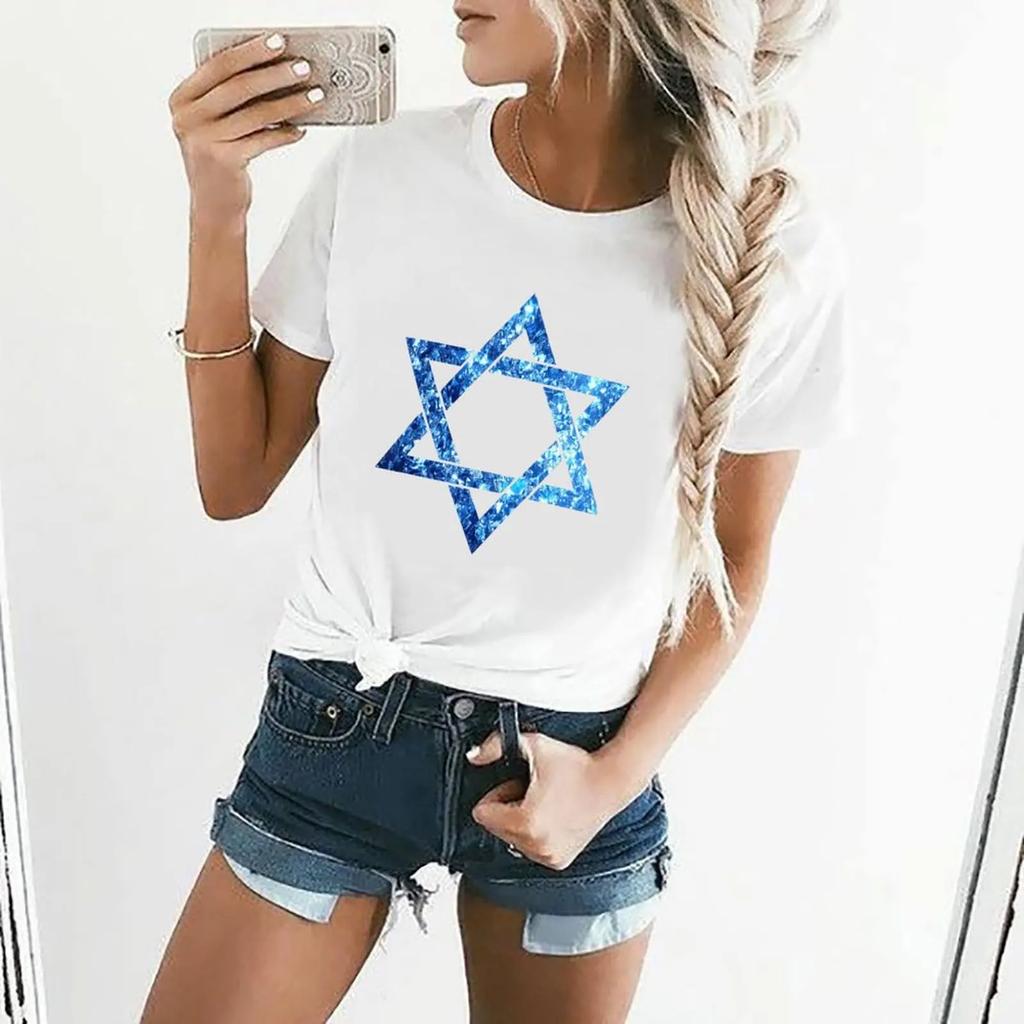Shirt Casual Short Sleeved Female Tee T-Shirt Women  Jewish Symbol Star of David T Shirt Graphic