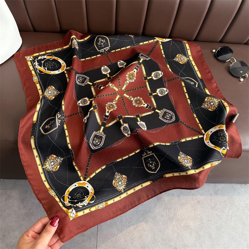 

Luxury Square Scarf For Women Elegant Retro Ladies Hijab Neckerchief Soft Stain Imitation Silk Scarves Shawl For Travel
