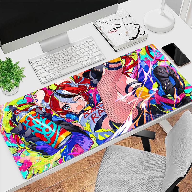 Gaming Mouse Pad Large Desk Mat Antislip Stitched Edges Cute Anime Girl Colorful Cartoon Print Waterproof Mat for Home
