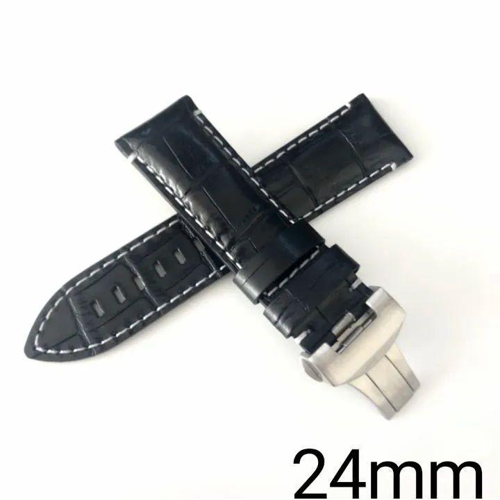 Used 24mm Watch Italian Calf Leather Strap Black x White with D Buckle and Pipe Tube [Compatible with] Panerai PANERAI